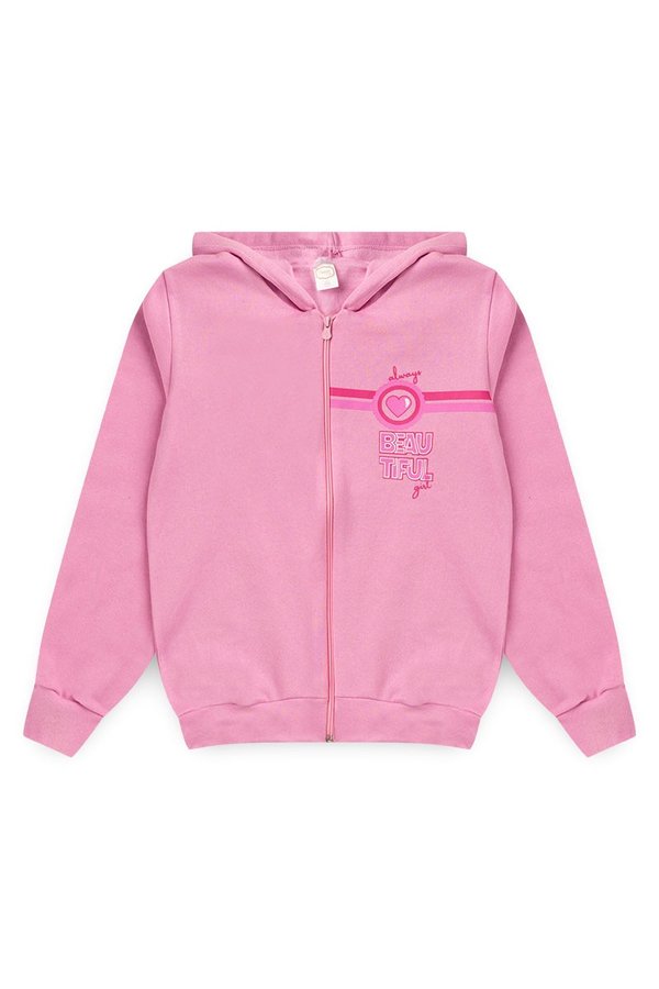 Jaqueta Moletom Juvenil Menina c/ Capuz e Zíper Beautiful Girl Rosa