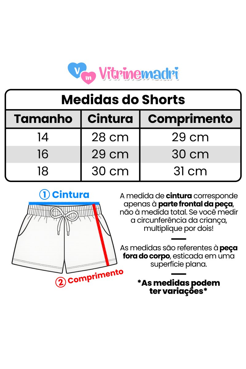medidas shorts avulso menina foto