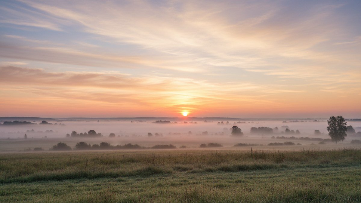 Paisagem serena e po&eacute;tica ao amanhecer, com raios de sol dourados e rosados iluminando o horizonte. A imagem transmite a beleza, renova&ccedil;&atilde;o e esperan&ccedil;a associadas ao significado do nome Aurora.