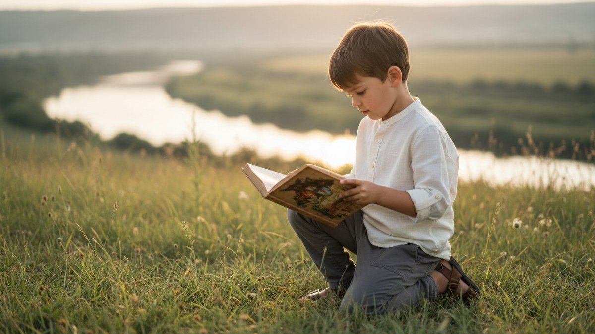 Menino pensativo e focado em um ambiente natural, transmitindo as caracter&iacute;sticas de intelig&ecirc;ncia e determina&ccedil;&atilde;o associadas ao nome Heitor.