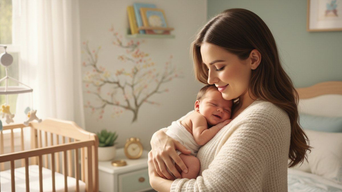 M&atilde;e e beb&ecirc; rec&eacute;m-nascido em um abra&ccedil;o terno, simbolizando o amor e a reflex&atilde;o por tr&aacute;s da escolha do nome perfeito para um filho.