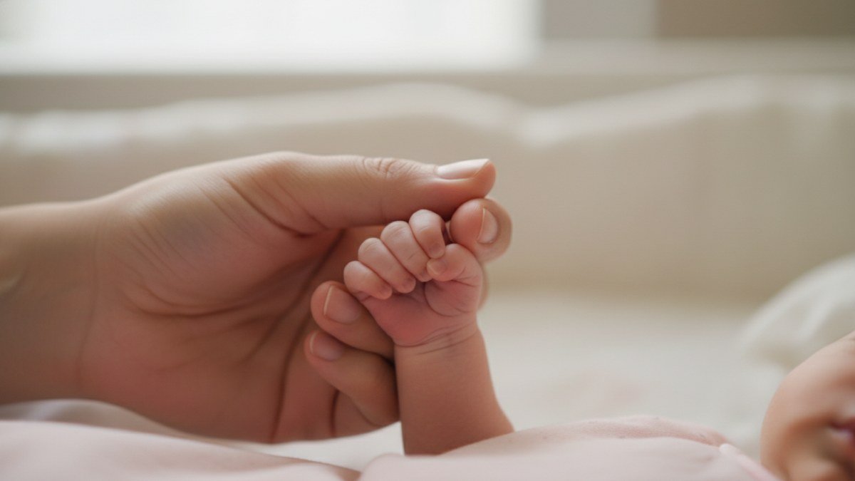 M&atilde;os de um pai ou m&atilde;e segurando delicadamente a m&atilde;o pequena de um beb&ecirc;, simbolizando o carinho e a import&acirc;ncia da escolha do nome.