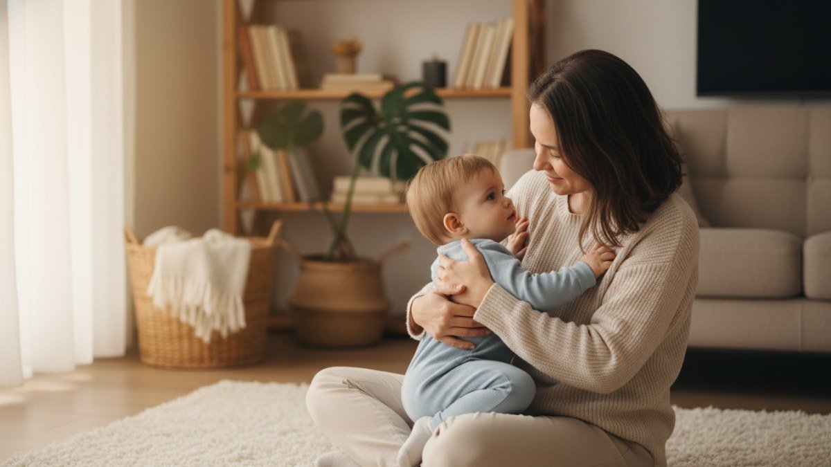 Um adulto e uma criança pequena abraçados em um momento de carinho e compreensão, simbolizando paciência e amor na educação infantil.