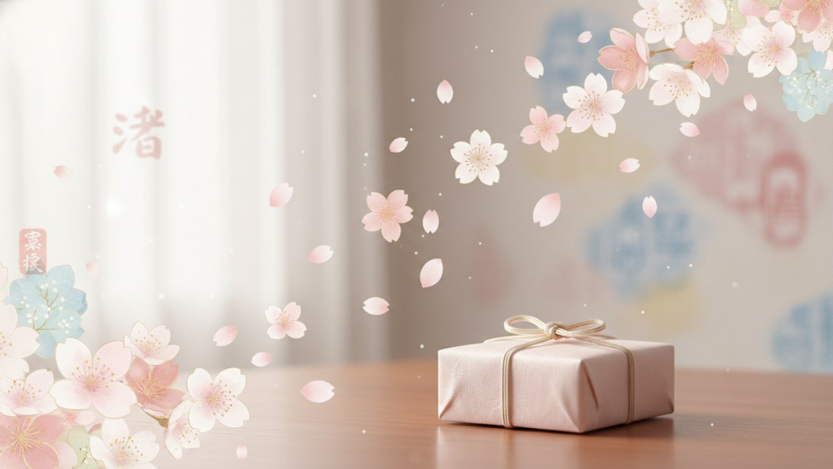 Ilustração artística com delicadas flores de cerejeira (sakura) e elementos sutis da cultura japonesa, representando a beleza e a inspiração por trás dos nomes femininos japoneses e seus significados profundos.